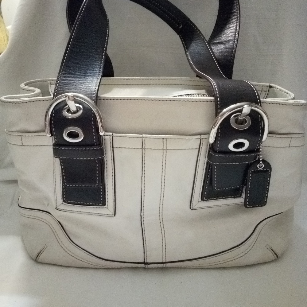 White and Black Leather Coach purse